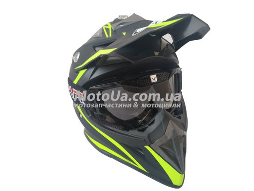 Шлем кросовий HF-116 (size: S, чорний-матовий з зеленим малюнком)