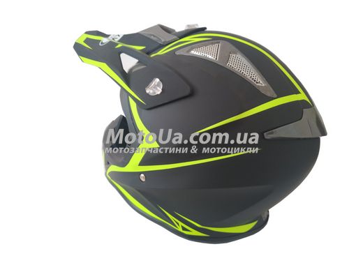 Шлем кроссовый HF-116 (size: S, черный-матовый с зеленым рисунком)