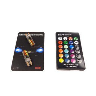 Лампа габаритов / поворотов T10 (диодная, пара, RGB LED + пульт)