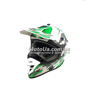 Шлем кроссовый GEON (size: M, бело-зеленый глянцевый, 633 MX)