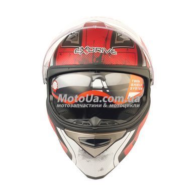 Шлем закрытый интеграл EX-09 (size: M, черно-красный + очки, матовый) Exdrive
