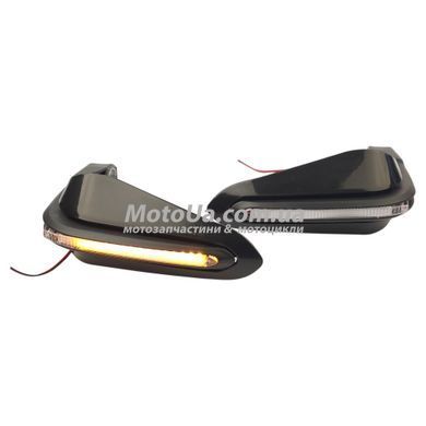 Защита рук на руль мотоцикла с желтым поворотом LED, черные (пара)