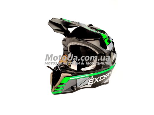 Шлем кроссовый EXDRIVE (size: L, черно-зеленый глянцевый, EX-806 MX)