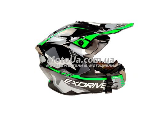 Шлем кроссовый EXDRIVE (size: L, черно-зеленый глянцевый, EX-806 MX)