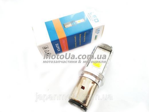 Лампа фари BA20D B35 12V (діодна, 2 кристали LED)
