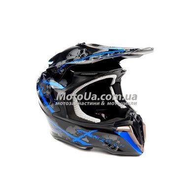 Шлем кроссовый EXDRIVE (size: L, черно-синий глянцевый, EX-806 Spider)