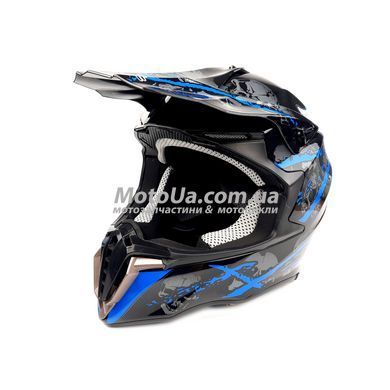 Шлем кроссовый EXDRIVE (size: L, черно-синий глянцевый, EX-806 Spider)