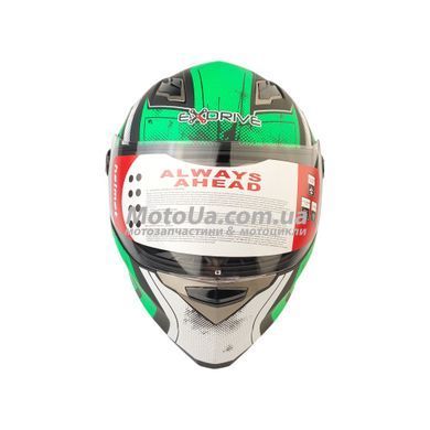 Шлем закрытый интеграл EX-09 (size:M, черно-зеленый + очки, матовый) Exdrive