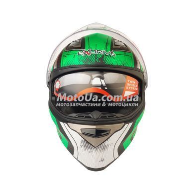 Шлем закрытый интеграл EX-09 (size:M, черно-зеленый + очки, матовый) Exdrive