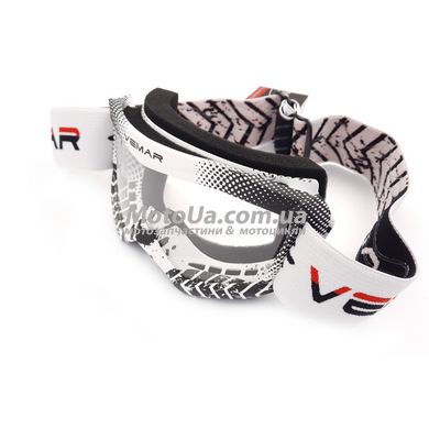 Очки кроссовые детские VEMAR VM-1018, бело-черные, визор безцветный