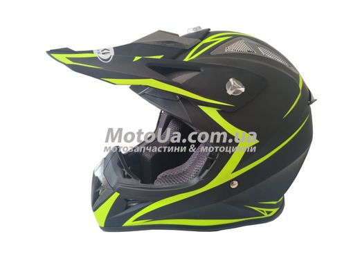 Шлем кросовий HF-116 (size: M, чорний-матовий з зеленим малюнком)