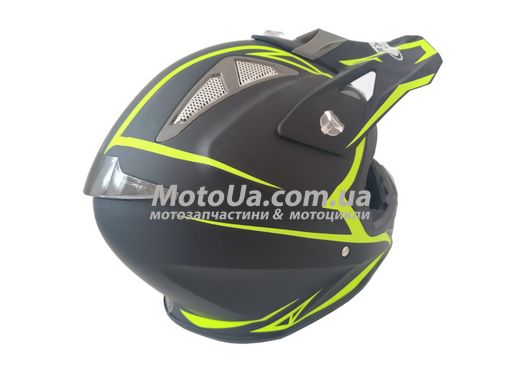 Шлем кроссовый HF-116 (size: M, черный-матовый с зеленым рисунком)