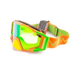 Очки кроссовые VEMAR VM-1025 (оранжево-салатовые, зеркальное стекло) покрытие Anti-Fog