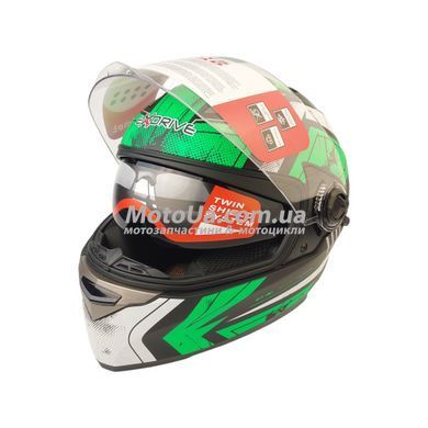 Шолом закритий інтеграл EX-09 (size:XXL, чорно-зелений + окуляри, матовий) Exdrive