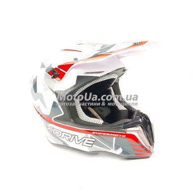 Шлем кроссовый EXDRIVE (size: L, бело-красный глянцевый, EX-806 MX)