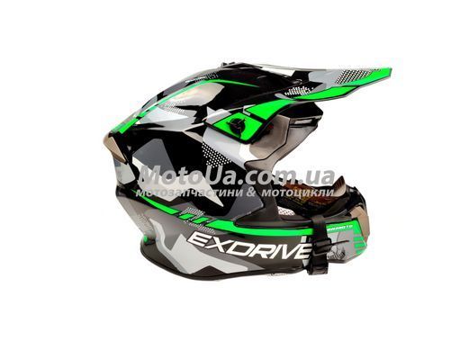Шлем кроссовый EXDRIVE (size: XL, черно-зеленый глянцевый, EX-806 MX)