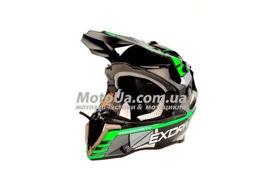 Шлем кроссовый EXDRIVE (size: XL, черно-зеленый глянцевый, EX-806 MX)