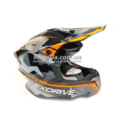 Шлем кроссовый EXDRIVE (size: L, черно-оранжевый глянцевый, EX-806 MX)